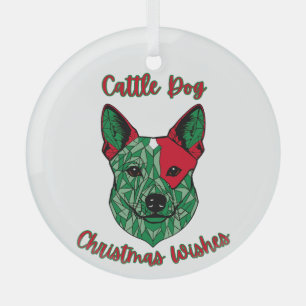 Cattle Dog Christmas Wishes Glass Tree Decoration