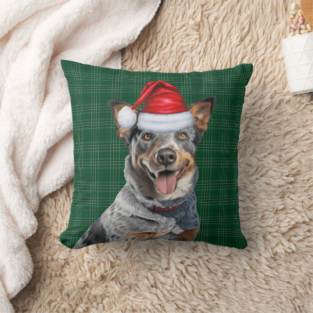 Cattle Dog Green Plaid Christmas Holiday Cushion (Blanket)