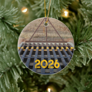 Cattle Grate Across Gravel Road. Wyoming, Western Ceramic Tree Decoration