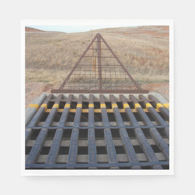 Cattle Grate Across Gravel Road. Wyoming, Western Napkin (Front)