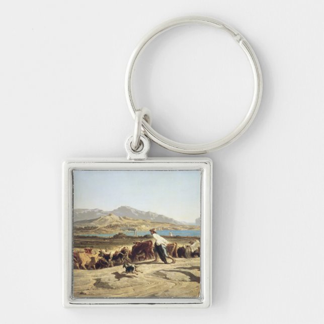 Cattle herding near Marseilles, 1853 (oil on canva Key Ring (Front)
