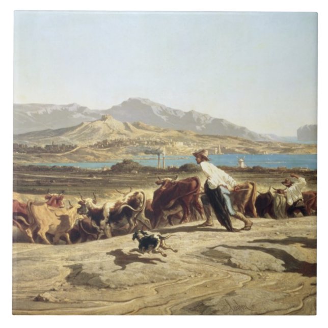 Cattle herding near Marseilles, 1853 (oil on canva Tile (Front)