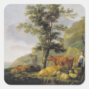 Cattle near a River  Aelbert Cuyp    Square Sticker