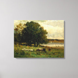 Cattle Near River - Edward Mitchell Bannister Canvas Print
