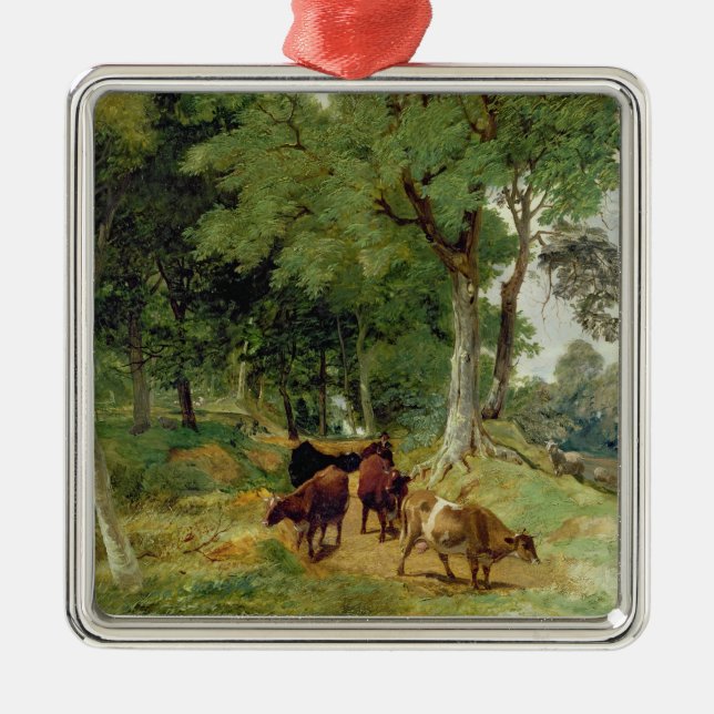 Cattle on a Devonshire Lane Metal Tree Decoration (Front)