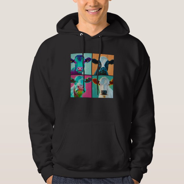Cattle Pop Illustration Colorful Animal Women Men Hoodie (Front)