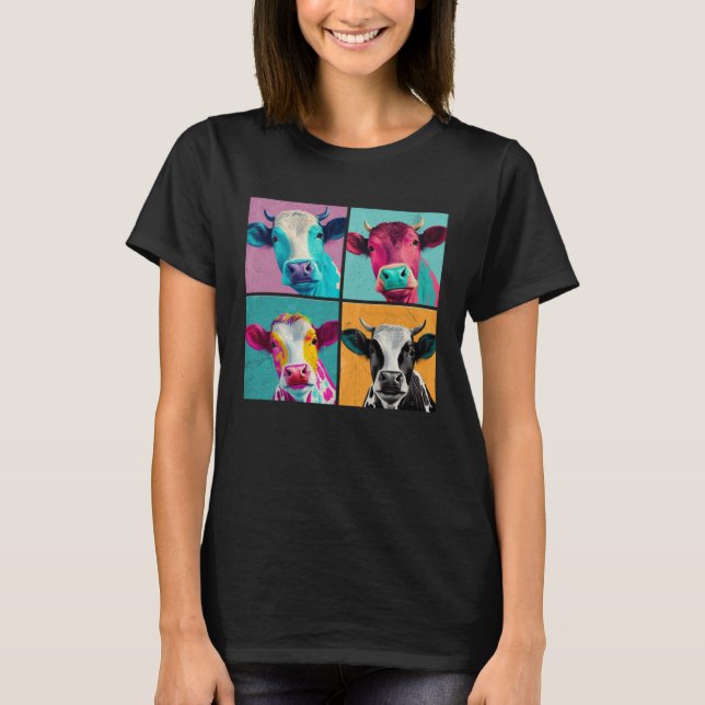 Cattle Pop Illustration Colorful Animal Women Men  T-Shirt (Front)