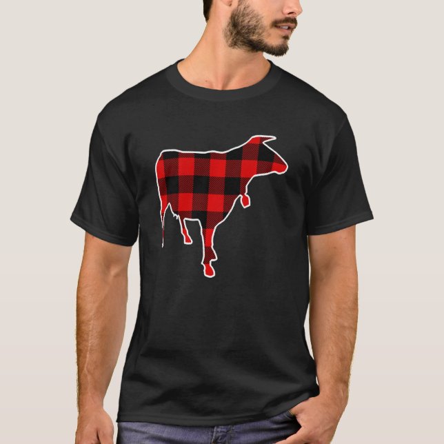 Cattle Red Buffalo Plaid Cow Bull Matching Pj Fami T-Shirt (Front)