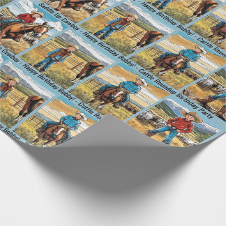 Cattle Roundup Boy's Birthday Personalise Name Wrapping Paper