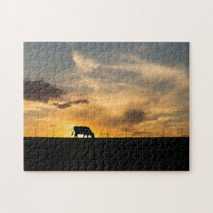 Cattle Sunset Silhouette Jigsaw Puzzle