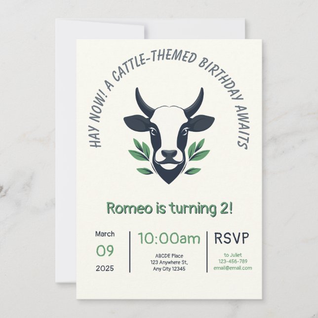 Cattle-Themed Birthday Invitation Card (Front)