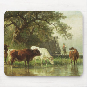 Cattle Watering in a River Landscape Mouse Mat