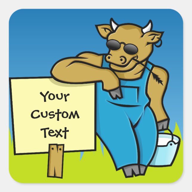 Cattle with sign square sticker (Front)