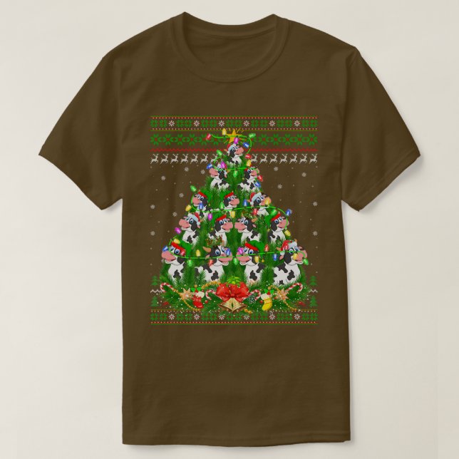Cattle Xmas Lighting Tree Santa Cattle Ugly Christ T-Shirt (Design Front)
