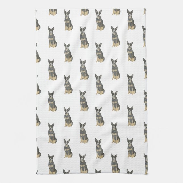 Cattledog Heeler (Blue Black Tan) Tea Towel (Vertical)