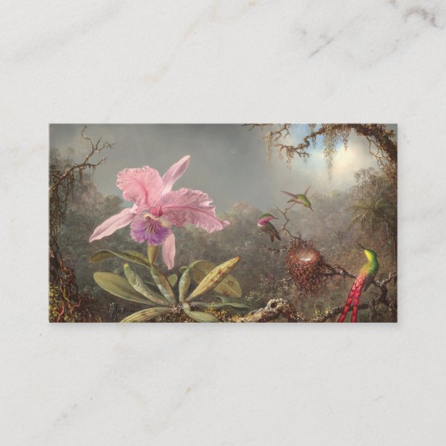 Cattleya Orchid and Three Hummingbirds 1871 Business Card (Front)