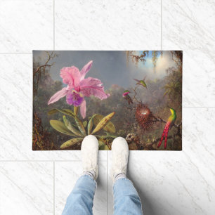 Cattleya Orchid and Three Hummingbirds by Heade Doormat