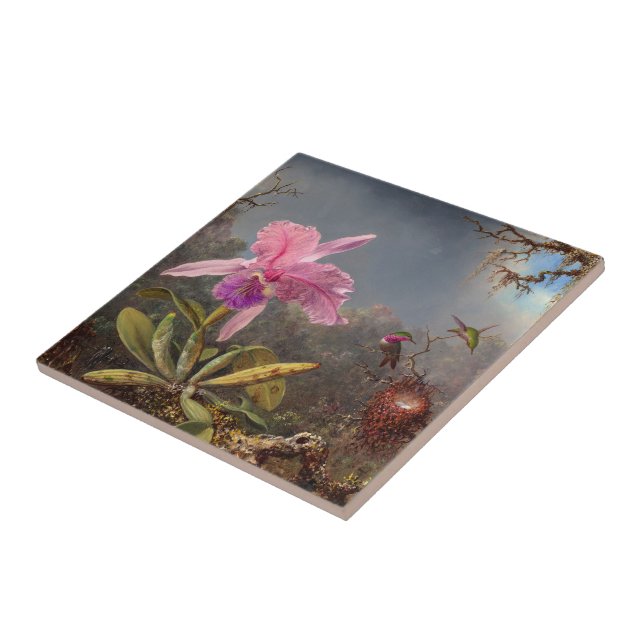 Cattleya Orchid and Three Hummingbirds by Heade Tile (Side)