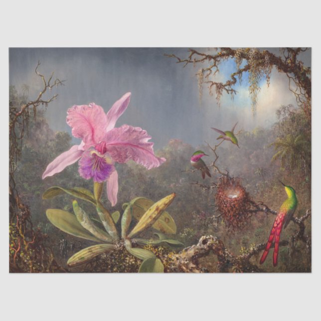 Cattleya Orchid and Three Hummingbirds by Heade Tissue Paper (Front)