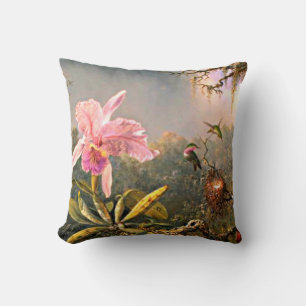Cattleya Orchid and Three Hummingbirds, Cushion