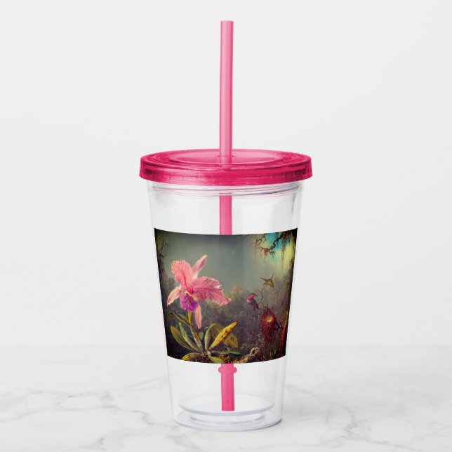 Cattleya Orchid and Three Hummingbirds Heade Acrylic Tumbler (Front)