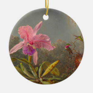 Cattleya Orchid and Three Hummingbirds Heade Ceramic Tree Decoration