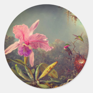 Cattleya Orchid and Three Hummingbirds Heade Classic Round Sticker