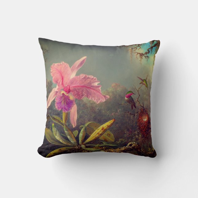 Cattleya Orchid and Three Hummingbirds Heade Cushion (Front)