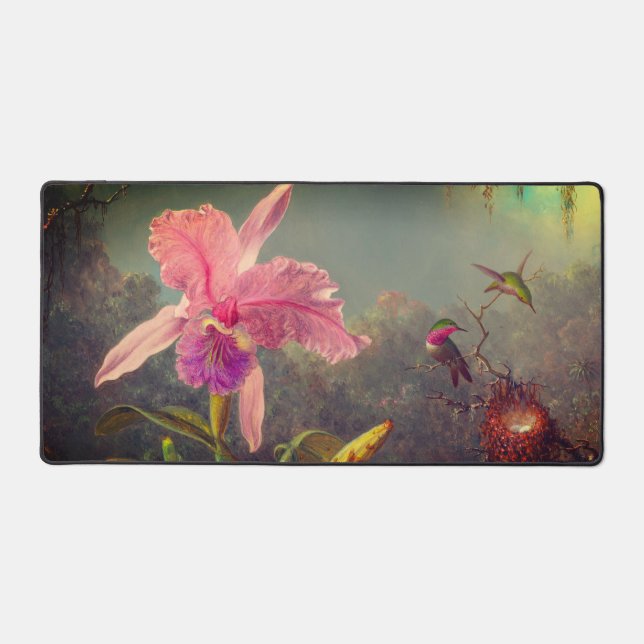 Cattleya Orchid and Three Hummingbirds Heade Desk Mat (Front)
