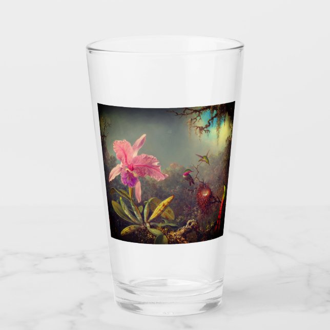 Cattleya Orchid and Three Hummingbirds Heade Glass (Front)