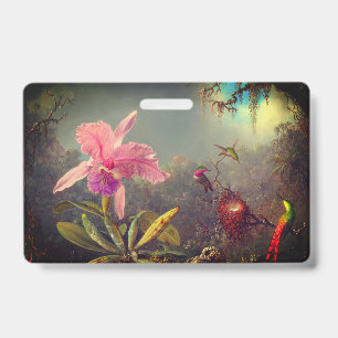 Cattleya Orchid and Three Hummingbirds Heade ID Badge