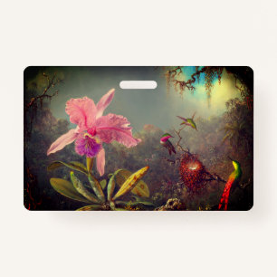 Cattleya Orchid and Three Hummingbirds Heade ID Badge