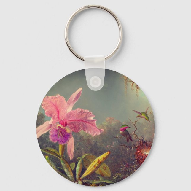 Cattleya Orchid and Three Hummingbirds Heade Key Ring (Front)