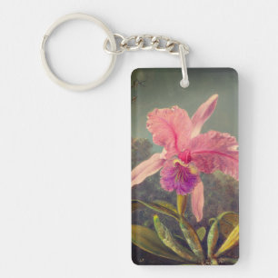 Cattleya Orchid and Three Hummingbirds Heade Key Ring