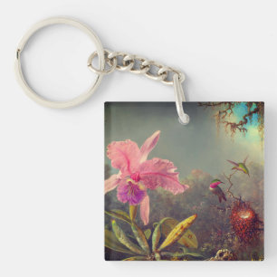 Cattleya Orchid and Three Hummingbirds Heade Key Ring