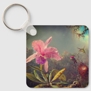 Cattleya Orchid and Three Hummingbirds Heade Key Ring