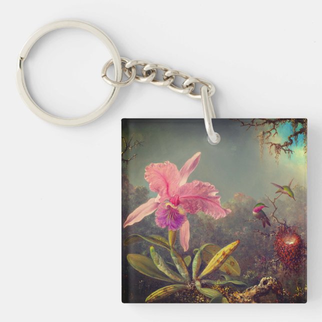 Cattleya Orchid and Three Hummingbirds Heade Key Ring (Front)