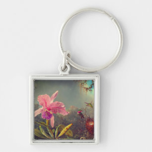Cattleya Orchid and Three Hummingbirds Heade Key Ring