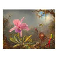 Cattleya Orchid and Three Hummingbirds Heade