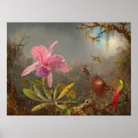 Cattleya Orchid and Three Hummingbirds Heade