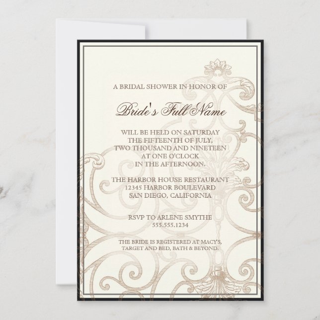 Cattleya Orchid Black Cream - Bridal Shower Invite (Front)