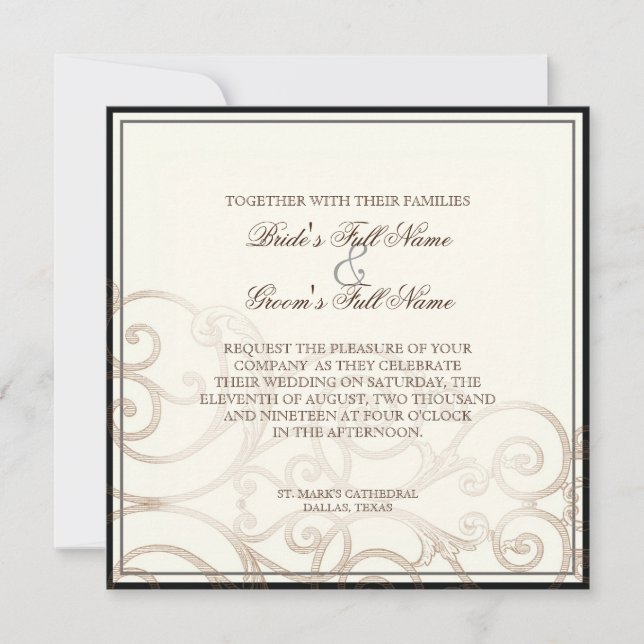 Cattleya Orchid Black Cream - Wedding Invitation (Front)