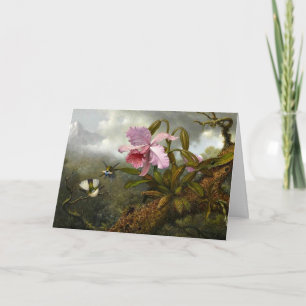 Cattleya Orchid, Two Hummingbirds and a Beetle Card