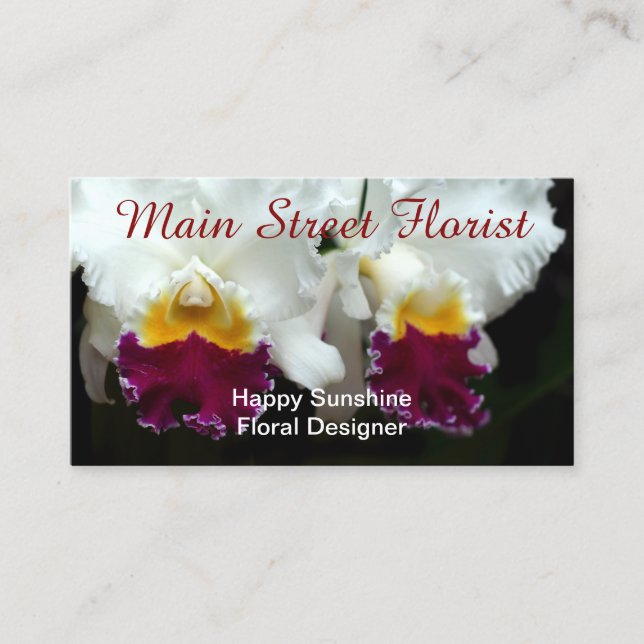 Cattleya Orchid White and Red Flowers Business Card (Front)