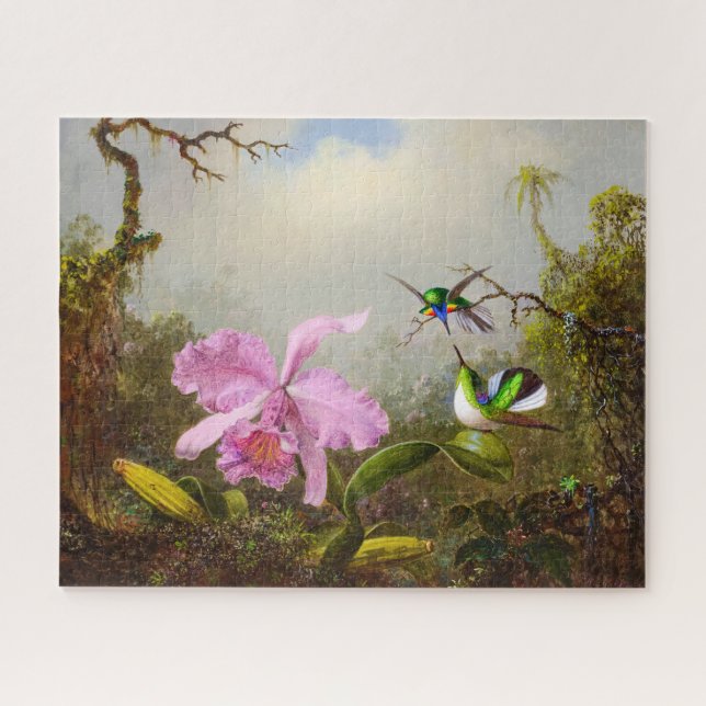 Cattleya Orchid with Two Brazilian Hummingbirds Jigsaw Puzzle (Horizontal)