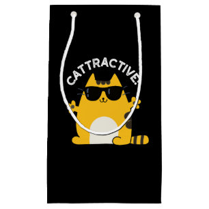 Cattractive Funny Attractive Cat Pun Dark BG Small Gift Bag
