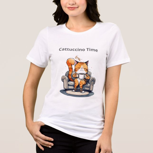 Cattuccino Time Funny Cat Tee (Front)