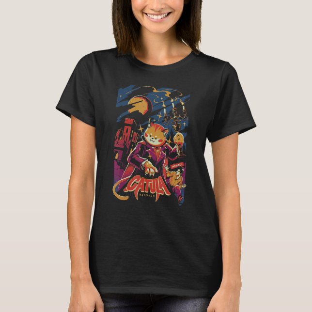 Catula The Vampire Dracula Monster Kitten  Meow Ca T-Shirt (Front)