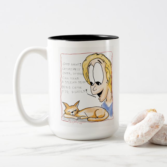 Caturday Lazy Cat Mug (With Donut)