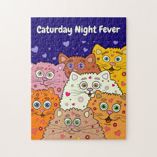 Caturday Night Fever, Cute Cartoon Cats Jigsaw Puzzle (Vertical)